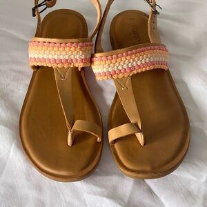 Toms Tan and Pink Sandals with Braided Design